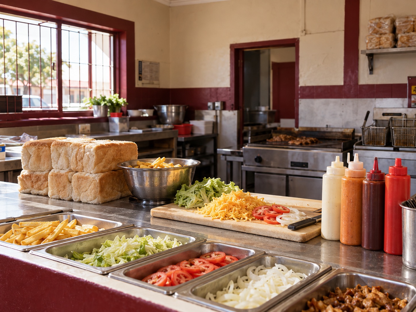 Ncebi's Kitchen style takeaway counter with fresh food preparation